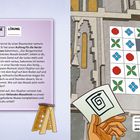 CHALLENGE 3 LÖSUNG
Links Text über Olypher, einen ohnmächtigen Baumeister. Rechts ein Mosaik mit Blumen und ein Handzettel mit Spirale.