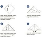 Origami-Anleitung für eine Gans in sieben Schritten mit Diagrammen und Orientierungsschritten.