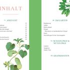 „Inhalt“ steht oben; Themen: Anzucht, Im Garten, Schädlinge & Nützlinge, Krankheiten. Pflanzliche Illustrationen am Rand.