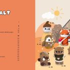Linke Seite: Inhaltsverzeichnis mit Themen wie Grundlagen und Projekte.   
Rechte Seite: Illustration mit süßen, gehäkelten Tierfiguren und einer Scheune im Hintergrund.