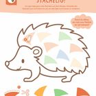 "VORSICHT STACHELIG! Kannst du zählen, wie viele neue Stacheln der Igel bekommt?" Illustration eines Igels mit bunten Formen.