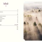 Inhalt mit Vorwort, Grundlagen, Jahreskreisfeste. Rechts ein Bild von Bäumen im Nebel, aus dem Sonnenstrahlen fallen.