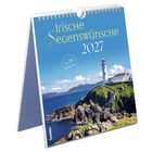 "Irische Segenswünsche 2027, mit 24 Postkarten." Ein Kalender mit einem Leuchtturm auf einer Klippe am Meer.