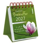 „Dietrich Bonhoeffer 2027 Tageskalender. So will ich mit euch gehen in ein neues Jahr.“ Grüner Hintergrund, rosa Magnolienblüte.