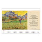 Aus einem April. Kalender für April. Illustration von Landschaft und Bergen in kräftigen Farben.