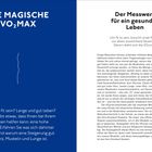 "DIE MAGISCHE VO₂MAX" und "Der Messwert für ein gesundes Leben". Links blau, rechts Text auf weißem Hintergrund.