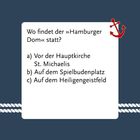 Umfrage: Wo findet der Hamburger Dom statt? a) St. Michaelis b) Spielbudenplatz c) Heiligengeistfeld. Anker-Logo oben rechts.