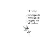 Text: "TEIL 1 Grundlegende Techniken im Umgang mit Menschen." Unten sind zwei fliegende Vögel abgebildet.
