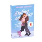 "Dating on Ice", "Liebe, Lügen und Pirouetten". Illustration: Paar auf Schlittschuhen in inniger Umarmung.