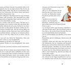 Text auf den linken Seiten: Eine Geschichte über Annastina, Stummelchen und Schnurrchen. Rechts oben eine Illustration: Mädchen mit Katze.