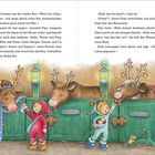 Text: Dialoge zwischen Mimi, Pipo und Rentieren in Weihnachtsstimmung.  
Zwei Kinder in Winterkleidung füttern fröhliche Rentiere.
