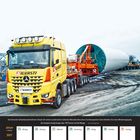 Ein gelber Schwerlaster von "Silvasti" transportiert einen riesigen, zylindrischen Turm. Darunter Kalender: 25.-31. Januar 2027.