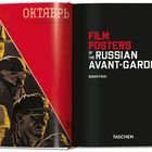 Links "Октябрь", rechts "FILM POSTERS OF THE RUSSIAN AVANT-GARDE". 
Links Illustration von Gesichtern vor rotem Hintergrund.