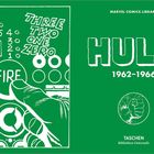Links: Zahlenreihe und "THREE TWO ONE ZERO", Finger drückt "FIRE" Knopf. Rechts: "HULK 1962-1966".