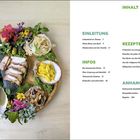 Inhalt: Einleitung, Infos, Rezepte, Anhang. Links: Teller mit verschiedenen Gerichten und Blumen dekoriert.