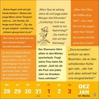 Ein Kalenderblatt mit verschiedenen humorvollen Sprüchen und Witzen. Farbig unterteilt mit Datum vom 28. bis 3. Dezember/Januar.