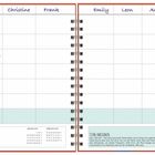 Ein Wochenkalender mit den Namen Christine, Frank, Emily, Leon, Anna. Datumsangaben 4–10 Januar 2027. Teenie-Anregungen Text.