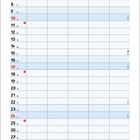 "Januar" oben, ein Kalender mit Tagen und blau markierten Sonntagen. Unten eine Illustration mit Schafen und "HAPPY NEW YEAR!".