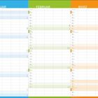 Januar, Februar, März als Spaltenüberschriften. Wochentage und Daten darunter. Termine wie "Urlaubsantrag" markiert.