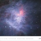 Januar. Kalender mit farbenfroher Weltraumillustration: lila Wolken, funkelnde Sterne, rosa Licht, majestätische Optik.