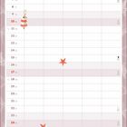 Kalenderseite Januar, Tage 1-31, Start Freitag. Rosa Hintergrund mit Seesternen und Rettungsring-Illustrationen.