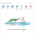 53. Woche, Dezember 2026/Januar 2027. Illustration: Mensch im Wasser hält Krokodil zu. "Nur wer das Leben ernst nimmt, hat Humor." Knut.