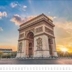 Kalenderseite für Januar, unten Datumsleisten. Ein Monument bei Sonnenuntergang mit klaren Himmel und einigen Wolken.