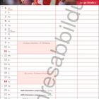 Kalenderblatt Januar mit Fußballspielplan. Oben ein Fußballspieler in rotem Trikot. Name: Serge Gnabry.