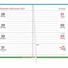 Kalenderseite, 28. Dezember 2026 bis 3. Januar 2027, Woche 53, unterteilt in Tage, farbiges Blumenornament unten rechts.