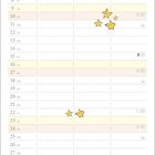 Kalenderseite vom Januar mit Terminfeldern und Feiertagen. Illustrationen von Sternen und ein Junge auf einem großen Stern.