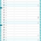 Kalender für Januar mit Wochentagen und Feiertagen. Blaue Wellen zieren den Hintergrund.