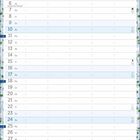 Kalender Januar, Wochentage und Zahlen. Hintergrund blau mit grünen Zweigen und weißen Blüten.