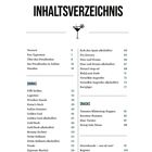 INHALTSVERZEICHNIS, Vorwort, Drinks, Snacks, Warenkunde, Register, Impressum. Enthält ein Cocktail-Icon.