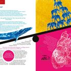 **Der Blauwal**

Der Blauwal ist das größte bekannte Tier, das jemals auf der Erde lebte.

*Das Herz des Blauwals dagegen schlägt extrem langsam: mitunter nur zweimal pro Minute.*

*"Unser Menschenherz schlägt 60- bis 100-mal pro Minute. Das Herz der wenigen Amerikanischen Zwergspitzmaus schafft 1200 Schläge pro Minute."*

"Das Herz wurde plastiniert... Das Frankensteins getaufte Herz wird im Royal Ontario Museum in Toronto, Kanada ausgestellt."

Illustration: Ein Blauwal auf einer schwarzen Schräge, rechts Elefantenpyramide, rosa Hintergrund mit Herzzeichnung.