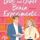 "Hannah Brohm, Love and Other Brain Experiments, Roman. Zwei Personen in einem Bücherregal-Hintergrund im Gespräch."