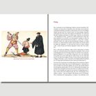 Links eine Illustration mit drei Personen. Einer hält ein Schwert, der andere einen Mann. Text: „Halte still mein Freund, es ist nur zu Deinem Besten“. Rechts steht in roter Schrift: „Prolog“. Darunter ein längerer, gedruckter Text.