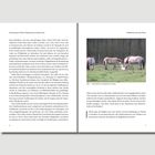 Text: Entstehung der Pferde, Wildpferde und wilde Pferde. Abb. 2 – Liebenthaler mit neugeborenem Fohlen.  
Links: Text über Pferdeverhalten.  
Rechts: Foto von Pferden auf einer Weide.