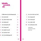 Inhaltsverzeichnis mit Kapiteln wie "Der Streitwolf" und Seitenzahlen. Links Kapitel I-VIII, rechts IX-XIII. Pinke und schwarze Schrift.