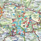 Eine Karte mit den Orten Bruneck, St. Lorenzen und Cortina. Zahlen in Kästchen und Straßen sind farbcodiert dargestellt.