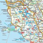 Italienische Karte mit nummerierten Orten. Städte wie Grosseto, Siena, Pisa, Florenz und Arezzo sind markiert.