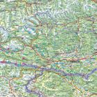 Eine Karte zeigt "Klagenfurt", "Villach", mit farbigen Routen und Nummern für Wanderwege in einer bergigen Region.