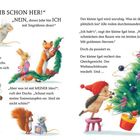 Eine Gruppe Tiere dekoriert einen Weihnachtsbaum. Zwei Mäuse streiten, ein Fuchs trägt Girlanden, ein Dachs zeigt Zapfen.