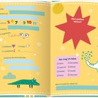 Seite mit Feldern zum Ausfüllen: "Ich heiße", "Hier wohne ich", "So alt bin ich". Zeichnungen von Tieren und Formen.