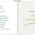 „Anker sind groß und schwer. Gott schenkt mir Kraft. Ich bin geborgen und geliebt.“ Links ein Anker, rechts Blumen.