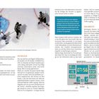 Links oben: "Die Regeln". Rechts: "Das Abseits". Unten rechts: Anzeigetafel mit Heim- und Gästetore. Eishockey-Spielszene.