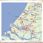 Die Karte zeigt Orte wie Leiden, Den Haag, Rotterdam und Dordrecht mit nummerierten Markierungen.