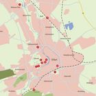 Karte von Erfurt mit Stadtteilen wie Altstadt, Krämpfervorstadt und Johannesplatz. Nummerierte Punkte markieren Orte.