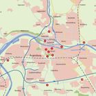 Stadtkarte von Regensburg mit Stadtteilen und Nummernmarkierungen von 1 bis 12, umgeben von Flüssen und Straßen.