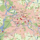 Karte von Berlin mit Ortenummern: 1, 2, 3, 4 in der Stadtmitte, 5 in Süden, 6 bei Neukölln, 7 und 8 im Südosten.