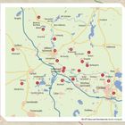 Kartenausschnitt mit Städtenamen wie Lübbenau, Cottbus und Luckau. Nummerierte Punkte zeigen bestimmte Orte.